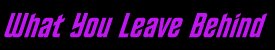 What You Leave Behind